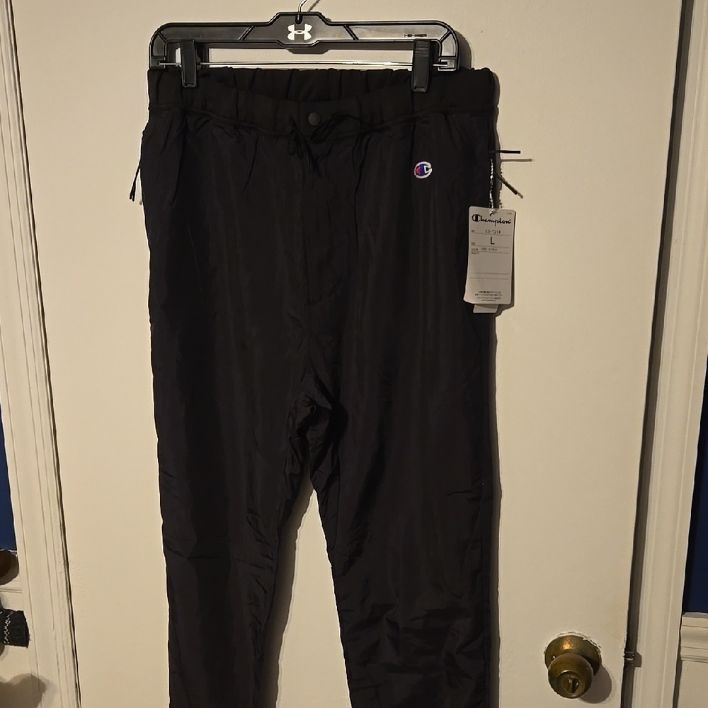 Champion Black Track Pants with Performance Fabric and Elastic Waist